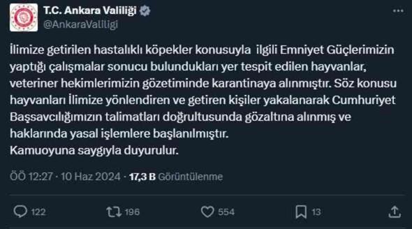 'Kuduz köpek' iddiası Ankara Valiliği'ni teyakkuza geçirdi