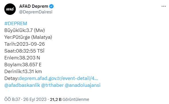 Malatya deprem mi oldu? Pütürge deprem şiddeti ne? Malatya kaç şiddetinde deprem oldu?