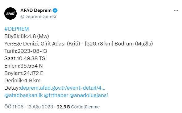 Son Dakika! Bodrum açıklarında 4.8 büyüklüğünde deprem! Sarsıntı çevre illerde de hissedildi