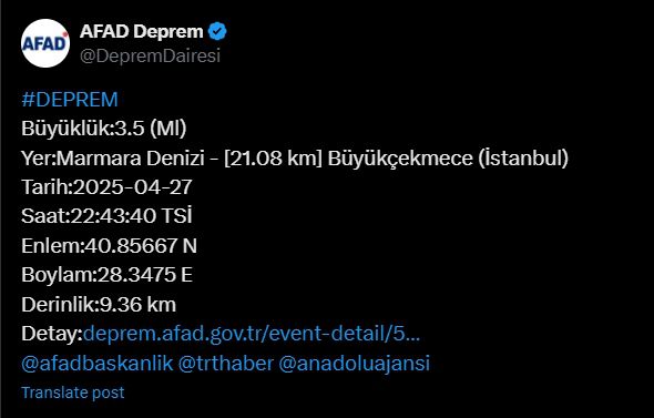 İstanbul'da Meydana Gelen Depremler Devam Ediyor