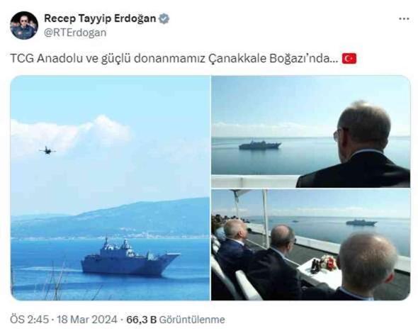 Çanakkale'deki törende tüyleri diken diken eden görüntü! Zafer geçişine TCG Anadolu da katıldı