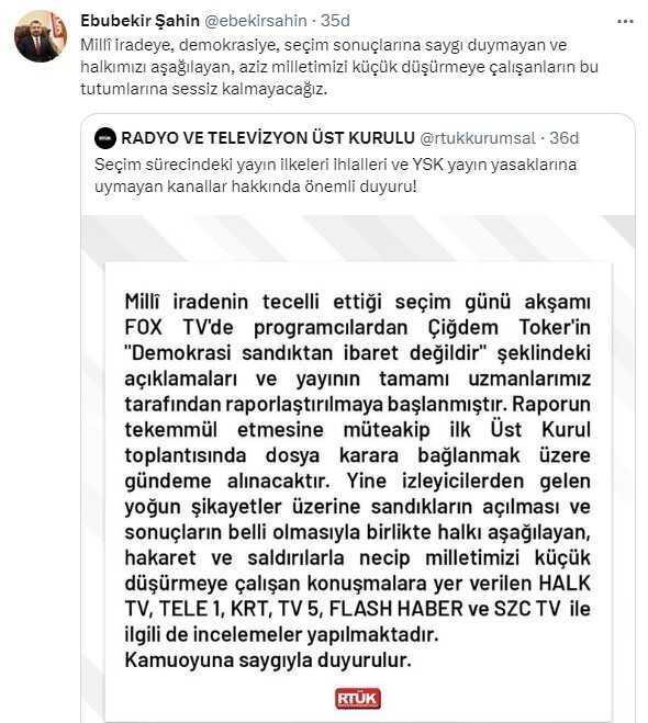RTÜK'ten 28 Mayıs akşamı yayın yapan 6 kanal hakkında inceleme