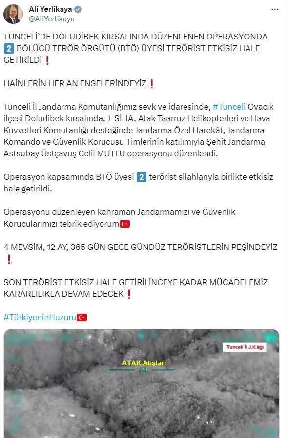 Bakan Yerlikaya paylaştı! 2 terörist Doludibek kırsalında böyle vuruldu