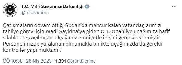 Son Dakika! Sudan'a giden Türk tahliye uçağına ateş açıldı, saldırıya uğrayan uçak emniyetle indi