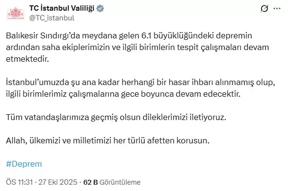 Balıkesir Sındırgı'da 6.1 büyüklüğünde deprem