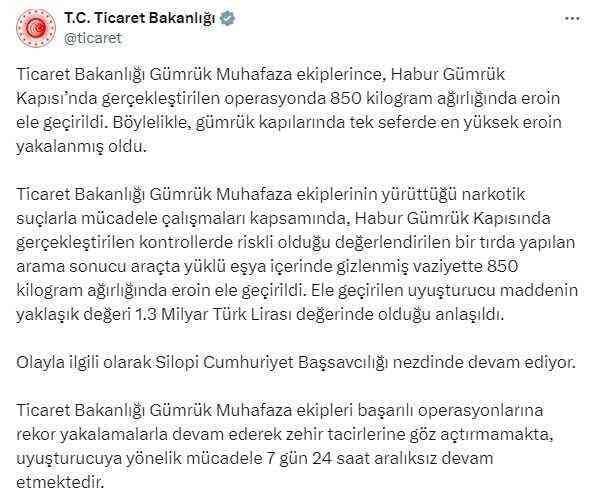 Habur Gümrük Kapısı'nda 850 kilogram uyuşturucu ele geçirildi