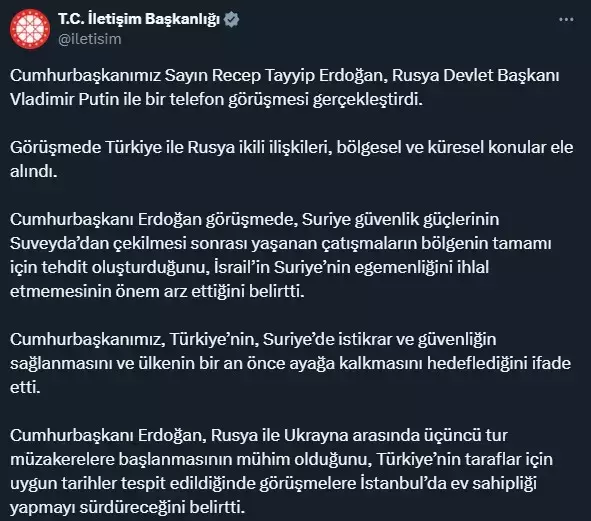 Cumhurbaşkanı Erdoğan Putin ile görüştü! Gündemde Suriye'deki çatışmalar var