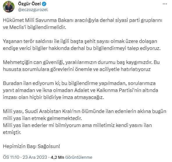 AK Parti Sözcüsü Çelik: 'CHP Genel Başkanı Özgür Özel'in, Yüce Meclis'te partilerin terörü lanetleyen ortak bildirisine imza atmak için şartlar öne...