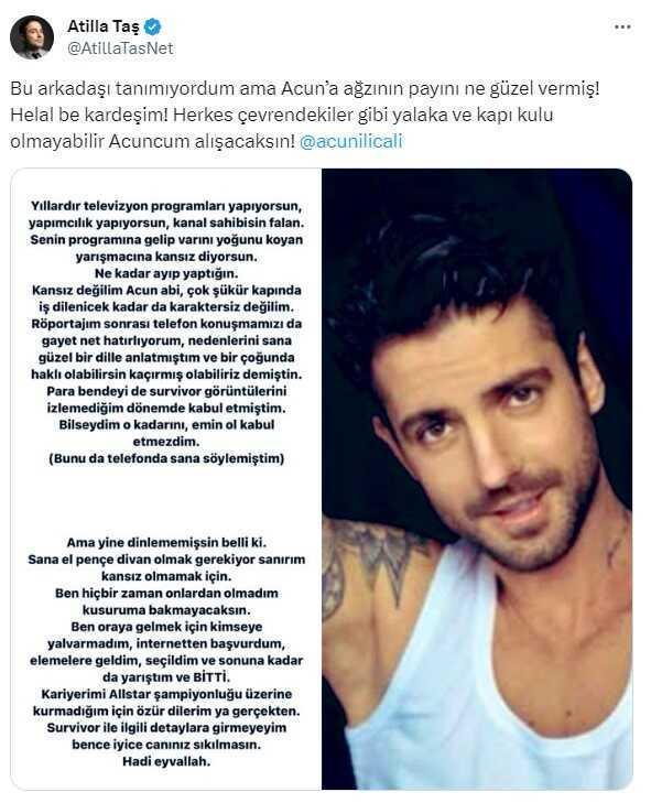 Atilla Taş'tan kendisine 'Kansız' diyen Acun Ilıcalı'ya öfke kusan Serkay Tütüncü'ye destek