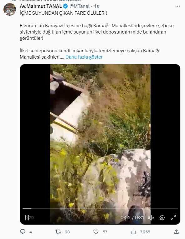 Erzurum'da içme suyu deposunda fare ölüleri çıktı