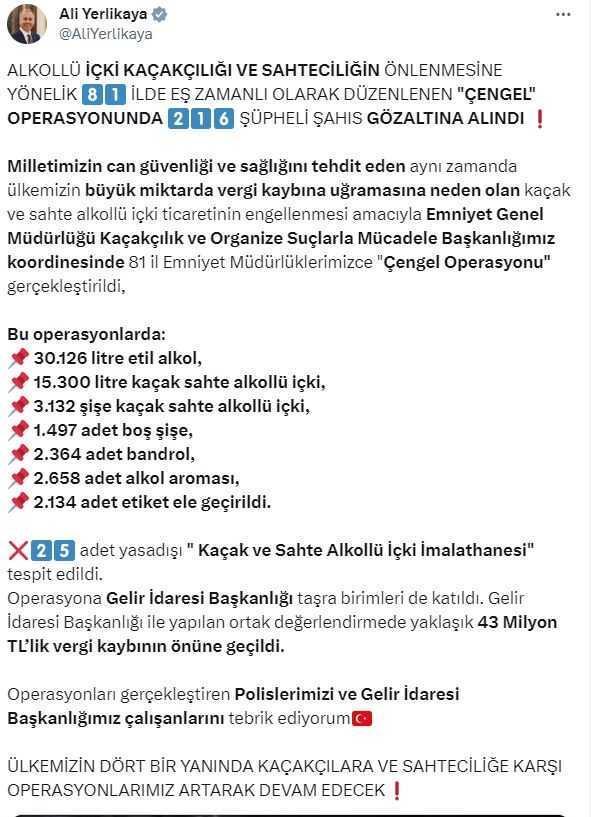 81 ilde eş zamanlı 'Çengel' Operasyonu! 43 Milyon TL'lik vergi kaybının önüne geçildi