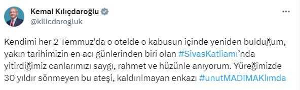 Kılıçdaroğlu'nun 'Madımak' paylaşımının altına herkes aynı yorumu yaptı: İstifa et