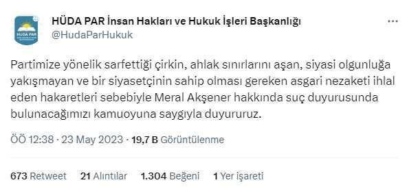 HÜDA PAR, televizyon programındaki sözleri nedeniyle Akşener hakkında suç duyurusunda bulunacak