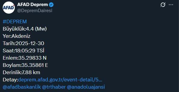 Akdeniz'de korkutan deprem! Büyüklüğü belli oldu