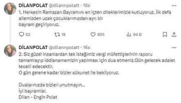 Tutuklu Engin ve Dilan Polat çiftinden bayram mesajı: İddianamenin hazırlanması için dua edin