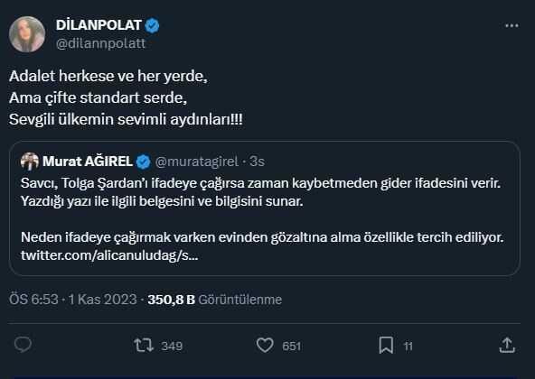 Gözaltındaki Dilan Polat paylaşım yaptı: Adalet herkese ve her yerde ama çifte standart serde