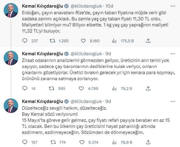 Cumhurbaşkanı Erdoğan '11 lira 30 kuruş' dedi! Kılıçdaroğlu yaş çay alım fiyatını 15 TL'ye yükseltti