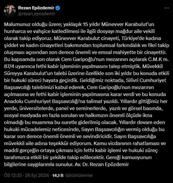 Cem Garipoğlu'nun mezarı neden açılacak? Münevver Karabulut cinayeti olayı nedir?