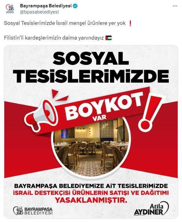 İstanbul ilçe belediyeleri İsrail ürünlerine boykot kampanyası başlattı