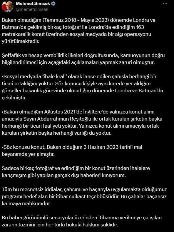 Bakan Şimşek'ten iddialara tek tek yanıt verdi: İtibar suikasti