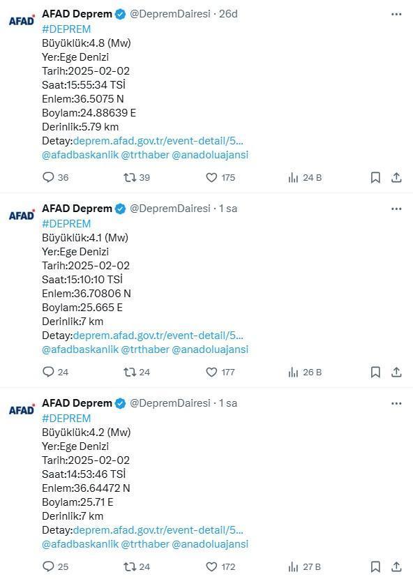 Ege Denizi beşik gibi sallanıyor! Son 2 saatte 5 deprem