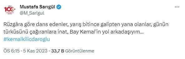 CHP'li Mustafa Sarıgül: Rüzgara göre dans edenlere inat, Bay Kemal'in yol arkadaşıyım