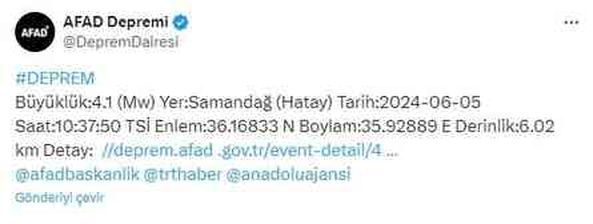 Hatay'da deprem! Az önce deprem mi oldu? Hatay'da 5 Haziran en son kaç şiddetinde deprem oldu?