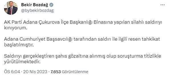 Son Dakika: AK Parti Çukurova ilçe binasına silahlı saldırı