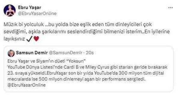 Ebru Yaşar, yeni şarkısı 'Yoksun' ile dünya müzik listesine giren tek Türk Şarkıcı oldu