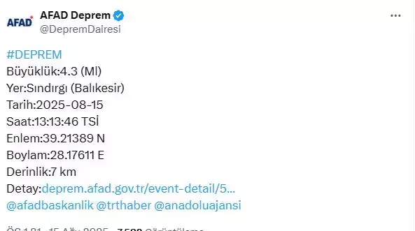 Günlerdir beşik gibi sallanan Balıkesir Sındırgı'da 4,3 büyüklüğünde bir deprem daha