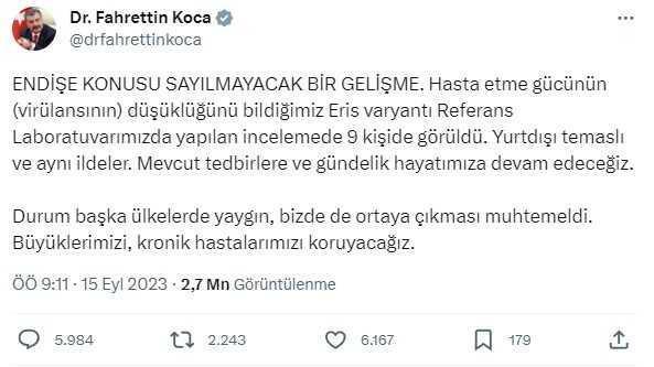 Türkiye'de 9 kişide tespit edilen Eris varyantının belirtileri neler?