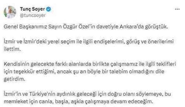 Tunç Soyer, CHP lideri Özel'le bir araya geldi: Seçim için endişeliyim