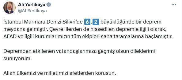 İstanbul'daki 6.2'lik deprem sonrası Bakan Yerlikaya'dan ilk açıklama