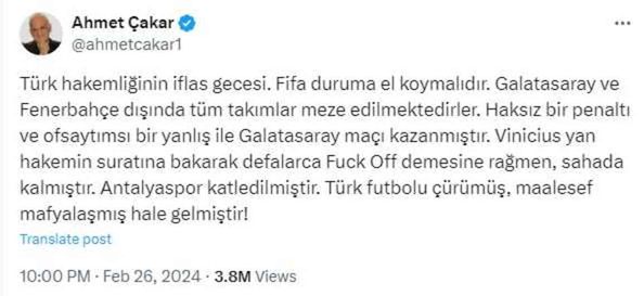 Ahmet Çakar ne söyledi? Galatasaray maçı sonrası Ahmet Çakar ne dedi?