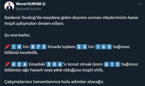Balıkesir depreminin bilançosu