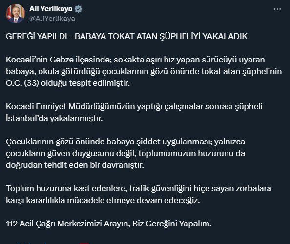 Ali Yerlikaya duyurdu! Çocuklarının yanında babaya saldıran şahıs yakalandı