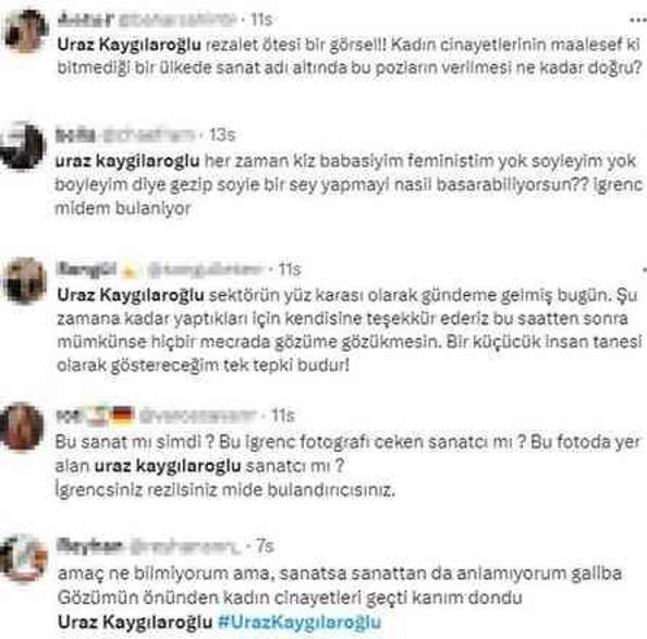 Sevgilisinin sergisi için kamera karşısına geçen Uraz Kaygılaroğlu, pozlarından dolayı linç ediliyor