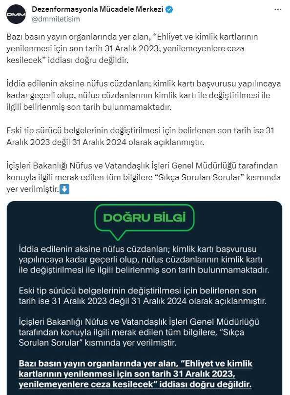 'Kimlik ve ehliyetini yenilemeyenlere 4 bin lira para cezası verilecek' iddiaları yalan çıktı