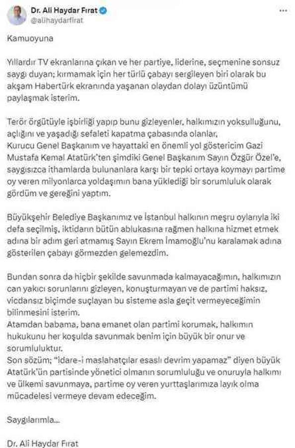 CHP'li Ali Haydar Fırat, 'CHP-DEM iş birliği tam olarak ne?' yazısına tepki gösterip yayını terk etti