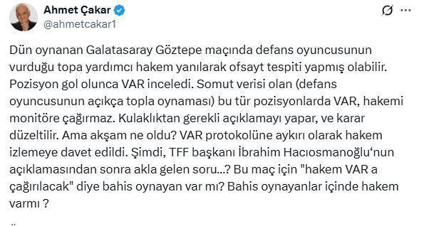 Bahis skandalı sonrası Ahmet Çakar'dan Galatasaray - Göztepe maçındaki pozisyon için bomba yorum