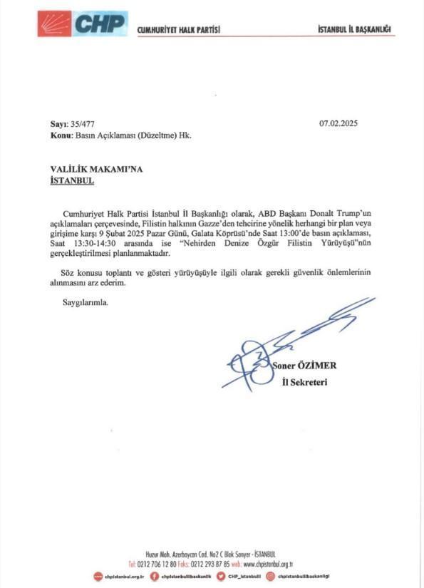 CHP'nin 'Gazze yürüyüşü' başvurusuna İstanbul Valiliği'nden izin çıkmadı