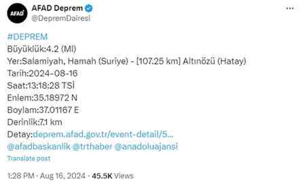 En son deprem ne zaman oldu? 16 Ağustos az önce nerede, kaç şiddetinde deprem oldu?