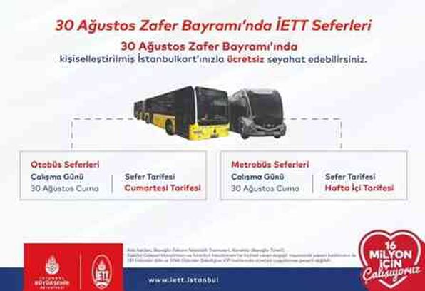 30 Ağustos belediye otobüsler bedava mı, İETT bedava mı?
