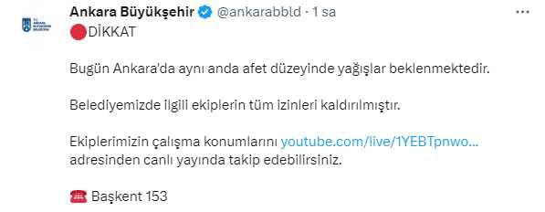 Başkent için afet düzeyinde yağış uyarısı! Tüm izinler kaldırıldı