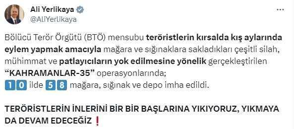 Terör örgütüne büyük darbe! 10 ilde 58 mağara, sığınak ve depo yok edildi