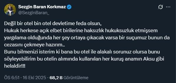 Hakkında gözaltı kararı verilen Sezgin Baran Korkmaz'dan açıklama var