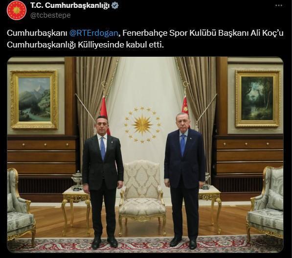 Cumhurbaşkanı Erdoğan, Fenerbahçe Spor Kulübü Başkanı Ali Koç'u kabul etti