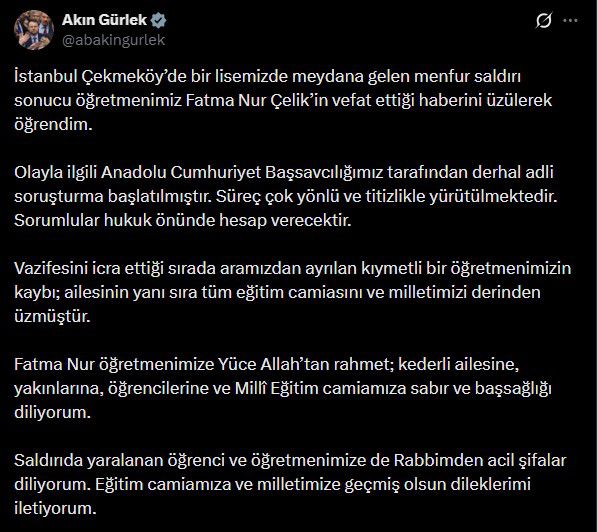 Yürekleri yakan öğretmen cinayetine ilişkin bakanlardan peş peşe açıklamalar