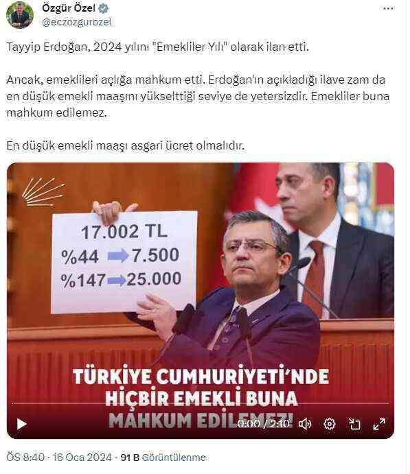 CHP lideri Özgür Özel'den emekliye yüzde 5 ek zam gelmesine ilişkin ilk sözler