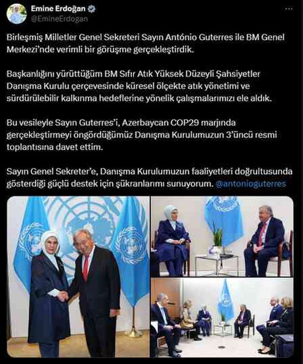 Emine Erdoğan Guterres'le görüştü: Gündem sıfır atık ve iklim krizi oldu